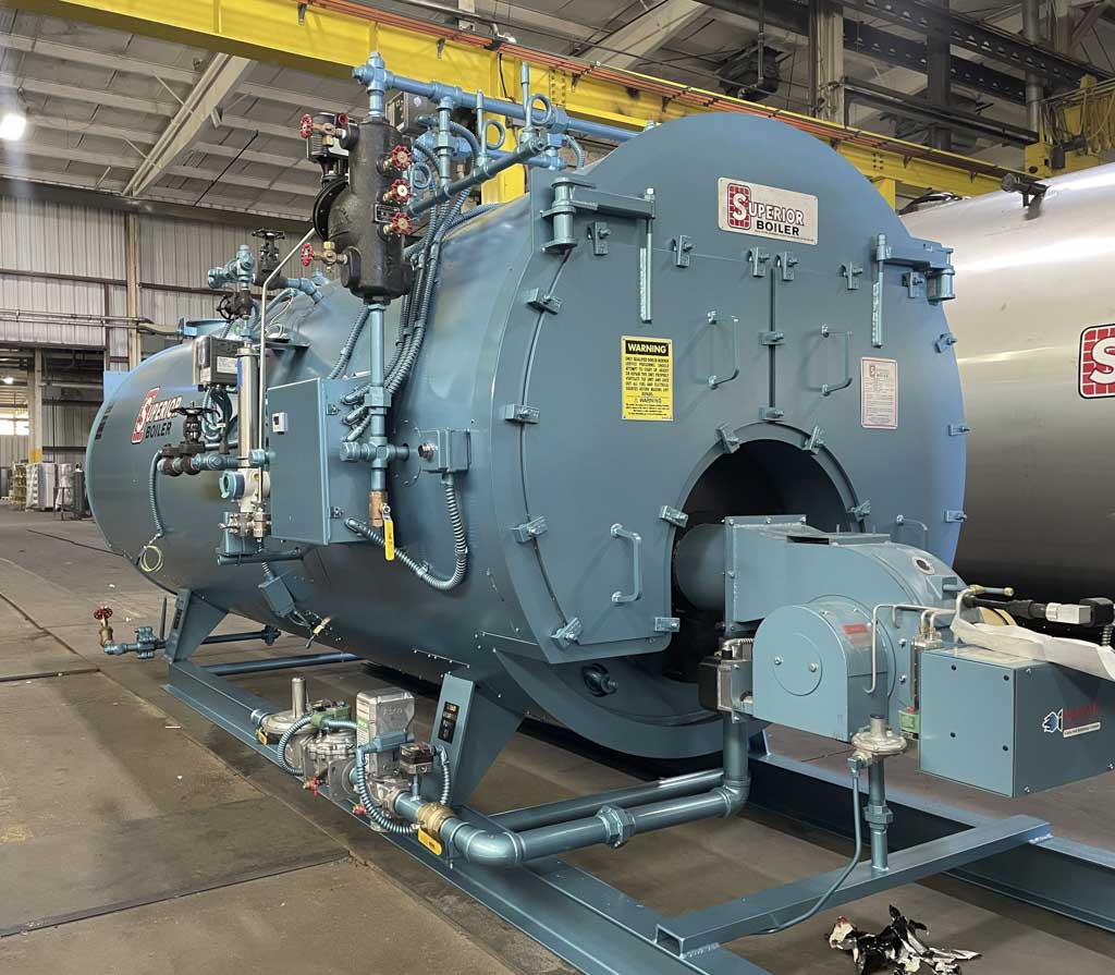 FT - Seminole Steam 200 PSIG 100 HP Superior Boiler Seminole Steam firetube boiler in a shop